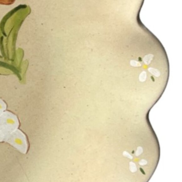 Vtg 1985 PIE PLATE Stoneware Signed Handpainted Ruffled Fluted Oven Safe Floral - Picture 9 of 14